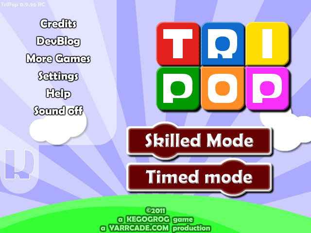 The TriPop menu screen